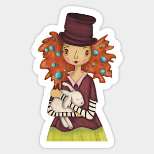 Lady with Rabbit Sticker